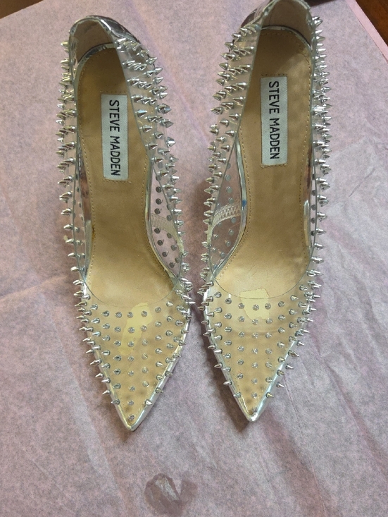 Steve Madden Shoes - Steve Madden Clear Pointed Pumps with Silver Spikes